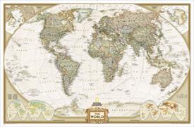 Antique World Map Political. Laminiert Winkel Projection.