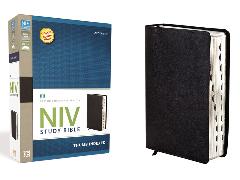 NIV Study Bible, Large Print, Bonded Leather, Black, Red Letter Edition, Thumb Indexed