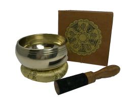 Dhyani-Klangschale mit bedruckter Geschenkbox mit Zubehör