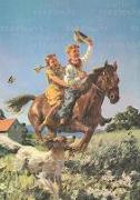 Boy & Girl Riding Horse - Birthday Greeting Card
