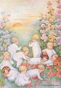 Babies Playing in Field - New Child Greeting Card