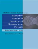 Student Solutions Manual to Accompany Boyce Elementary Differential Equations and Elementary Differential Equations with Boundary Value Problems