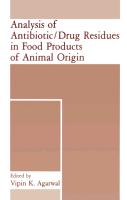 Analysis of Antibiotic/Drug Residues in Food Products of Animal Origin