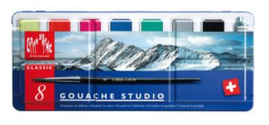 CARAN D'ACHE Gouache Studio Tabletten in Metallschachtel, 7 Näpfchen und 1 Tube Deckweiss