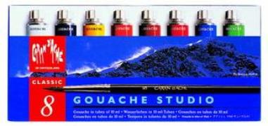 CARAN d'ACHE Gouache Studio Tuben, 8 Tuben in Kunststoffschachtel