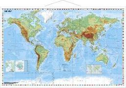 Weltkarte physisch - Wandkarte mit Metallbeleistung laminiert