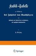 Kubik-Tabelle zur Bestimmung des Inhaltes von Rundhölzern nach Kubikmetern und Hundertteilen des Kubikmeters, mit augehängten Reduktionstafeln