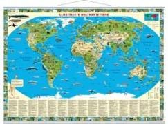 Illustrierte Weltkarte Tiere zum Aufhängen