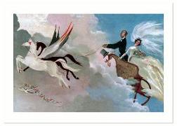 Wedding Couple in Flying Chariot Wedding Greeting Card