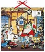Adventskalender Weihnachtsmann – mit 24 Stickern – mit Glitzer – mit rotem Stoffband – Format 30 x 30 cm