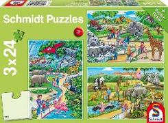 Ein Tag im Zoo. 3 x 24 Teile Puzzle