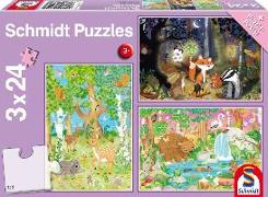 Waldtiere. 3 x 24 Teile Puzzle