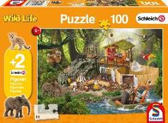 Schleich: Forschungsstation Croco, 100 Teile - Kinderpuzzle. Mit 2 Schleich-Figuren