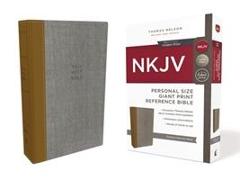 NKJV, Reference Bible, Personal Size Giant Print, Cloth over Board, Tan/Gray, Red Letter, Comfort Print