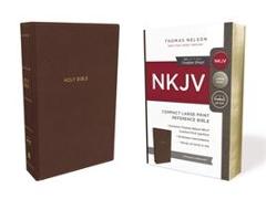 NKJV, Reference Bible, Compact Large Print, Imitation Leather, Brown, Red Letter Edition, Comfort Print