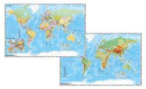Weltkarte mit Ausschnitt Zentraleuropa / Weltkarte physisch. Duo-Schreibunterlage