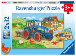 Ravensburger Kinderpuzzle - 07616 Baustelle und Bauernhof - Puzzle für Kinder ab 3 Jahren, mit 2x12 Teilen