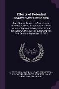 Effects of Potential Government Shutdown: Joint Hearing Before the Committee on the Budget, United States Senate and the House of Representatives, Com