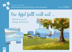 Sprichwort-Bilderpuzzles für Senioren. Der Apfel fällt nicht weit...