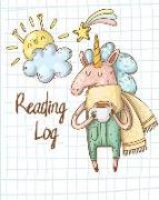 Reading Log: Coffee Pot Head Unicorn with Scarf and Happy Sun Cover Large (8x10), 100 Record Pages