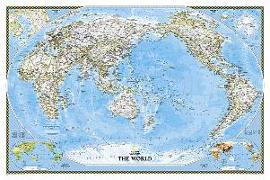 National Geographic World, Pacific Centered Wall Map - Classic - Laminated (46 X 30.5 In)