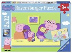 Ravensburger Kinderpuzzle 07596 - Zuhause bei Peppa - 2x12 Teile Peppa Pig Puzzle für Kinder ab 3 Jahren