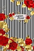 Sermon Journal: Christian Prayer Notebook Bible Sermon Notes Journaling: Black & White Pinstripe Flower Design by Slayed Life Boutique