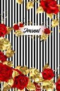 Journal: Pinstripe Red & Gold Rose Design Lined Journal Notebook Diary College Ruled 100 Pages 6x9 Softcover