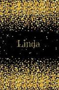 Linda: Black Gold Journal Notebook 6 X 9 with Personalized Name on Each Page