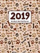 2019 Weekly & Monthly Planner: Dog and Puppy Cover Design - 12 Month 53 Week Planner Notebook with Calendar Full Year from 2019 to 2020 - Doggie Patt