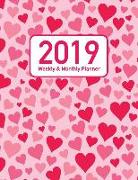 2019 Weekly & Monthly Planner: Valentines Day Heart Theme - 53 Week - 12 Month - Planner Notebook with Calendar Full Year from 2019 to 2020 (Holidays