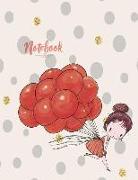 Notebook: Cute Girl and Red Balloon Cover and Dot Graph Line Sketch Pages, Extra Large (8.5 X 11) Inches, 110 Pages, White Paper