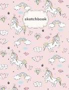 Sketchbook: Cute Unicorn, Pink Cover Blank Page for Writing, Doodling and Sketching 8.5x11 in Blankbook for Kids & Girls