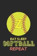 Eat Sleep Softball Repeat Z: Softball Monogram Journal Cute Personalized Gifts Perfect for All Softball Fans, Players, Coaches and Students