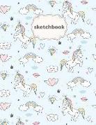 Sketchbook: Cute Unicorn, Blue Cover Blank Page for Writing, Doodling and Sketching 8.5x11 in Blankbook for Kids & Girls