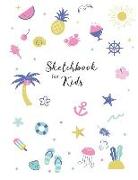 Sketchbook for Kids: Tropical Island Flamingo Ice Cream Pineapple Ocean Vacation Doodle and Draw, 110 Big 8.5x 11 Pages