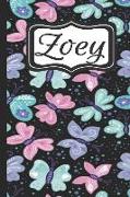 Zoey: Personalized Named Journal Notebook Pretty Butterfly Cover for Women and Girls Lined Pages