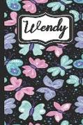 Wendy: Personalized Named Journal Notebook Pretty Butterfly Cover for Women and Girls Lined Pages