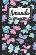 Amanda: Personalized Named Journal Notebook Pretty Butterfly Cover for Women and Girls Lined Pages