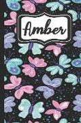 Amber: Personalized Named Journal Notebook Pretty Butterfly Cover for Women and Girls Lined Pages