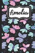 Amelia: Personalized Named Journal Notebook Pretty Butterfly Cover for Women and Girls Lined Pages