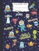 Primary Composition Notebook: Story Paper Journal, School Exercise Book with Dotted Midline and Picture Space, Aliens and UFOs