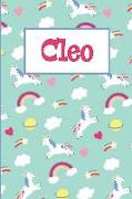 Cleo: Personalized Named Unicorn Journal Notebook Pretty Magical Rainbows & Hearts Cover for Women and Girls Lined Pages