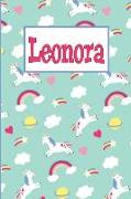 Leonora: Personalized Named Unicorn Journal Notebook Pretty Magical Rainbows & Hearts Cover for Women and Girls Lined Pages