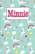 Minnie: Personalized Named Unicorn Journal Notebook Pretty Magical Rainbows & Hearts Cover for Women and Girls Lined Pages