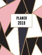 Planer 2019: Trendy Rotgold Wochenplaner - Rosa Und Gold Mosaik-Linien Design - Monatsplaner Mit Raum Für Notizen