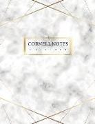 Cornell Notes Notebook: Gold White Marble Golden Frame Cornell Paper Notetaking Journal