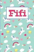 Fifi: Personalized Named Unicorn Journal Notebook Pretty Magical Rainbows & Hearts Cover for Women and Girls Lined Pages