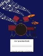 Composition Book 200 Sheets/400 Pages/7.44 X 9.69 In. Wide Ruled/ Drum Set: Writing Notebook Lined Page Book Soft Cover Plain Journal Musical Instrume