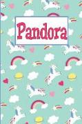 Pandora: Personalized Named Unicorn Journal Notebook Pretty Magical Rainbows & Hearts Cover for Women and Girls Lined Pages